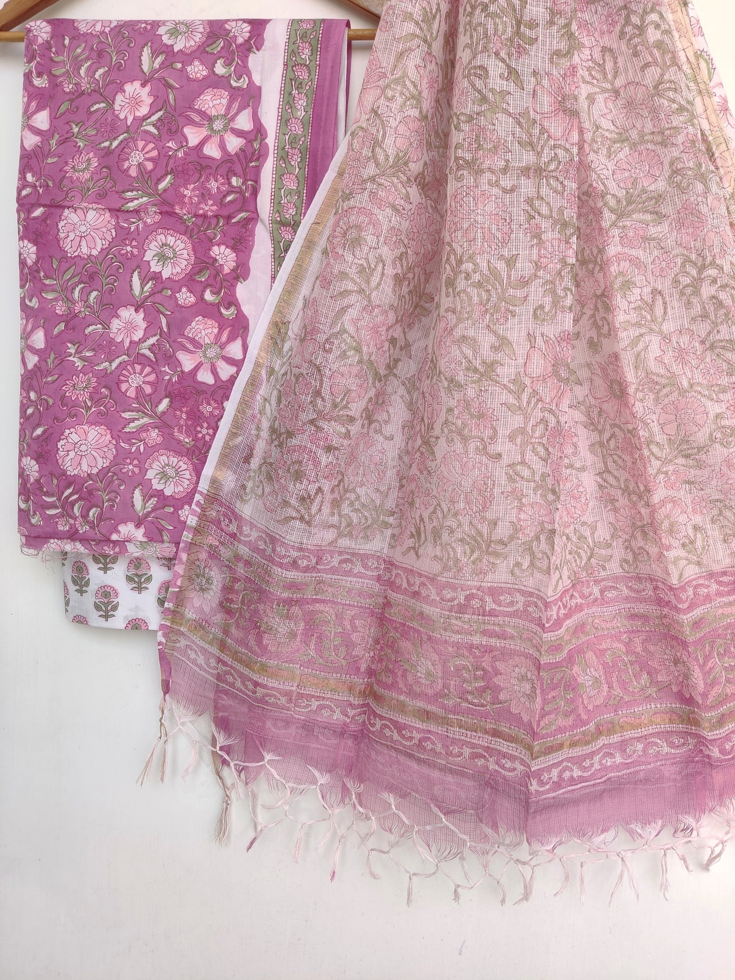 Hand Block Printed Cotton Suit with Cotton Kota Doria dupatta5