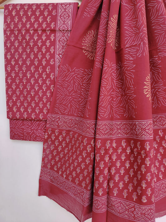 Hand Block Printed Cotton Suits with Cotton Mulmul Dupatta