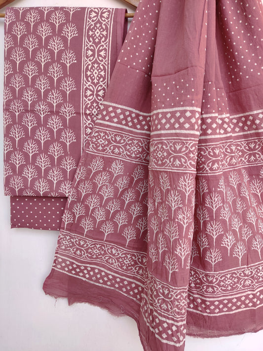 Hand Block Printed Cotton Suits with Cotton Mulmul Dupatta