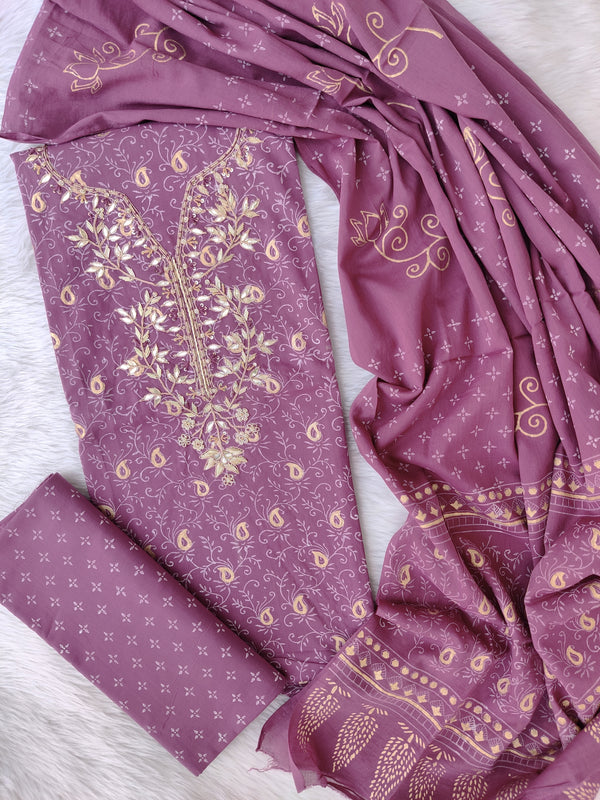FLORAL PRINTED COTTON GOTA PATTI SUIT WITH COTTON DUPATTA