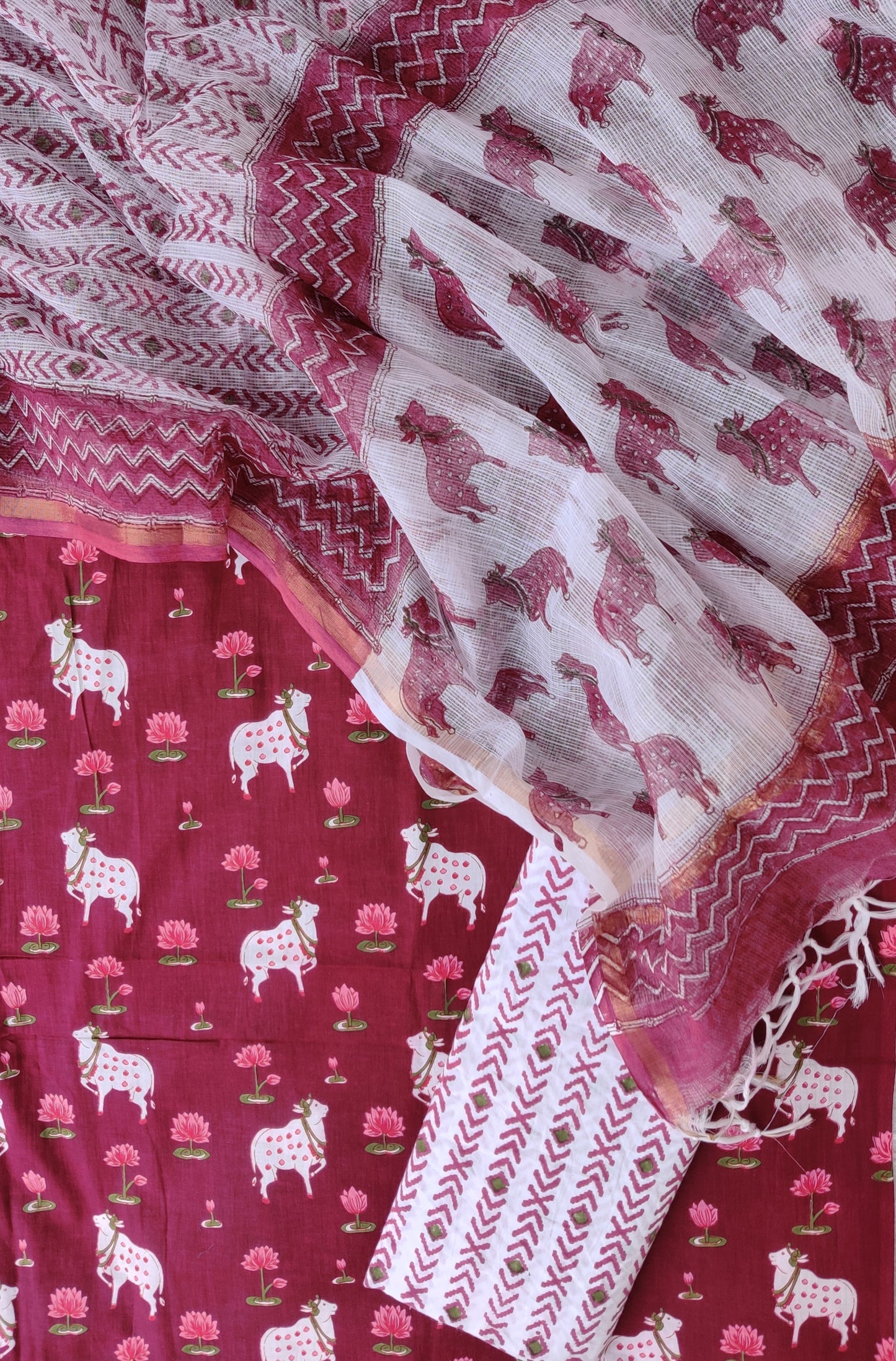 (PICHWAI) Jaipuri Printed Cotton Suit with Cotton Kota Doria dupattaa