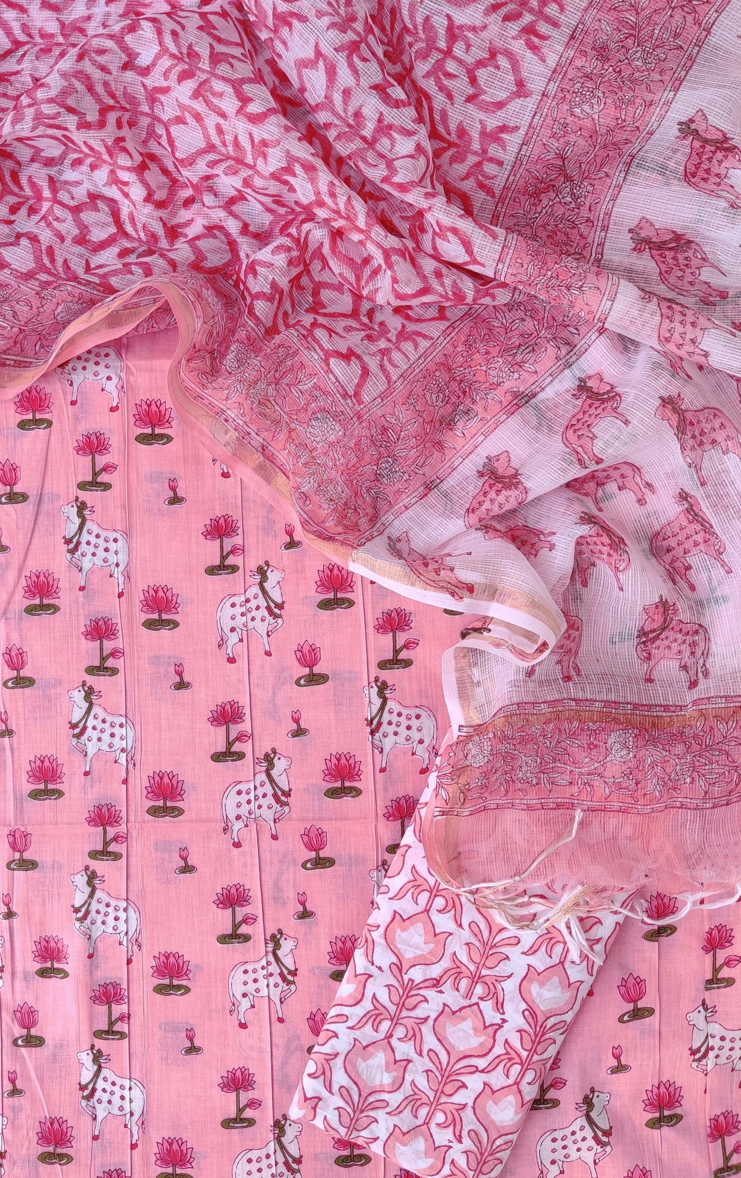 (PICHWAI) Jaipuri Printed Cotton Suit with Cotton Kota Doria dupattaa