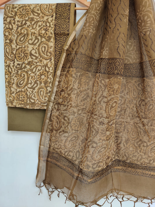(VANASPATI) Block Printed Cotton Suit with Cotton Kota Doria dupattaa