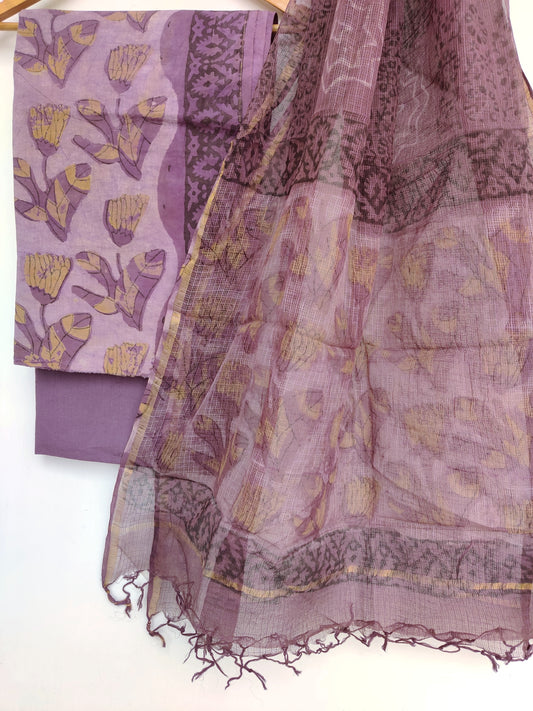 (VANASPATI) Block Printed Cotton Suit with Cotton Kota Doria dupattaa
