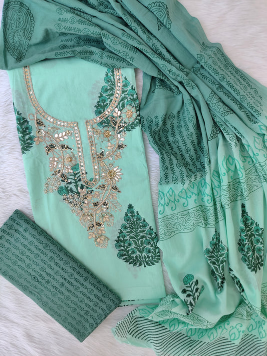FLORAL PRINTED COTTON GOTA PATTI SUIT WITH COTTON DUPATTA