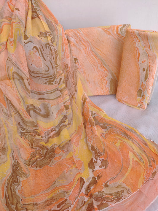 (MARBLE) COTTON SUIT WITH PURE CHIFFON DUPATTA