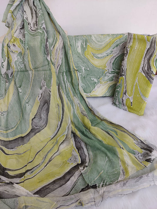 (MARBLE) COTTON SUIT WITH PURE CHIFFON DUPATTA