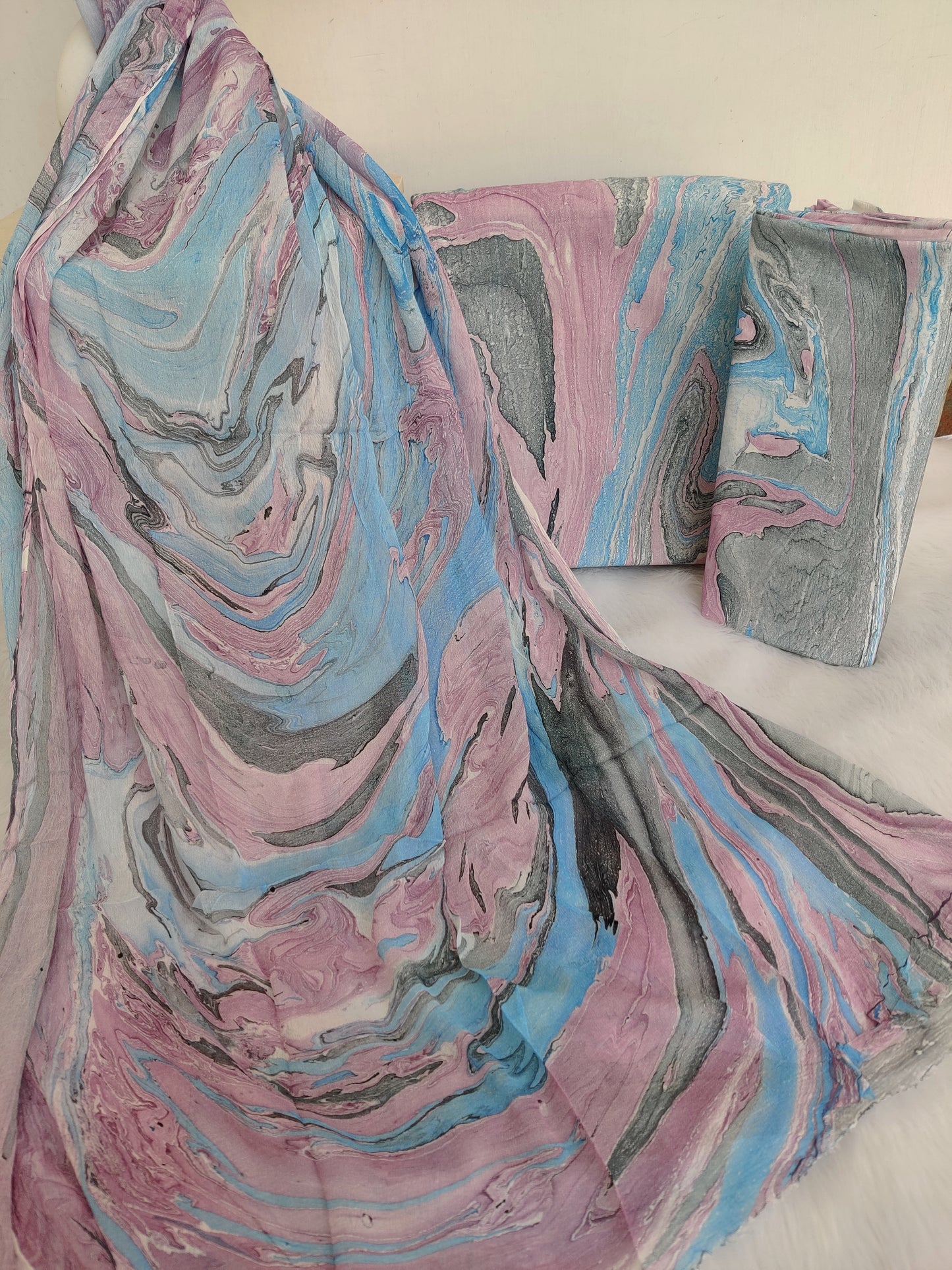 (MARBLE) COTTON SUIT WITH PURE CHIFFON DUPATTA