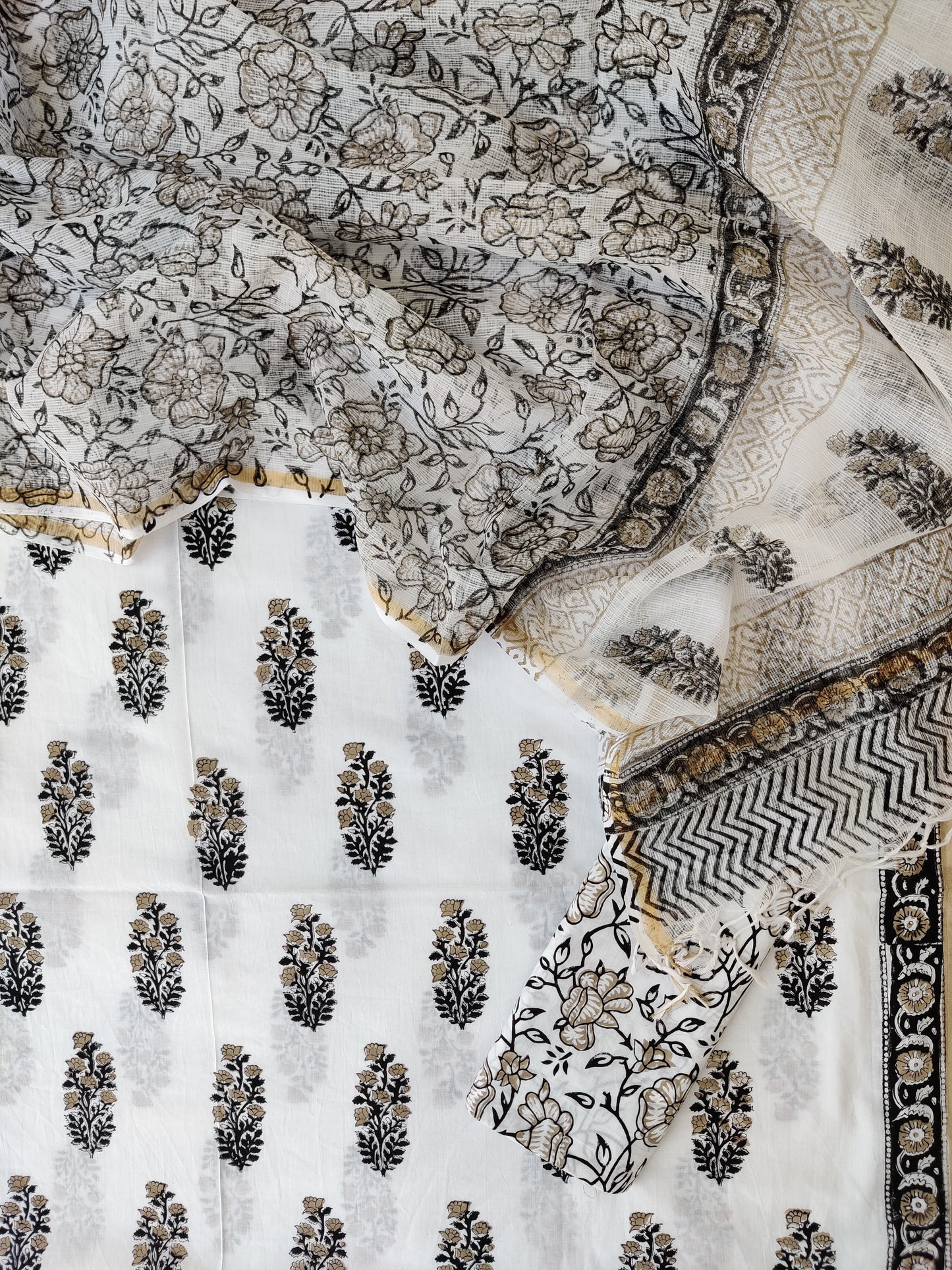 Hand Block Printed Cotton Suit with Cotton Kota Doria dupatta5