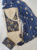 NEW LAUNCH            Exclusive Khadi Silk Unstitched Cotton Neck Work Suits with Bandhani Chiffon Dupatta