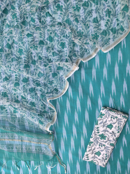 Handloom Weaved Ikat Suit with Kota Doria Dupatta