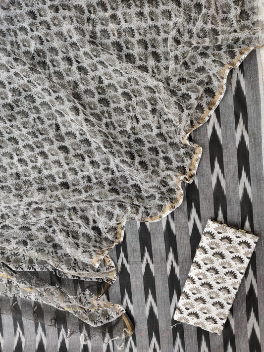 Handloom Weaved Ikat Suit with Kota Doria Dupatta