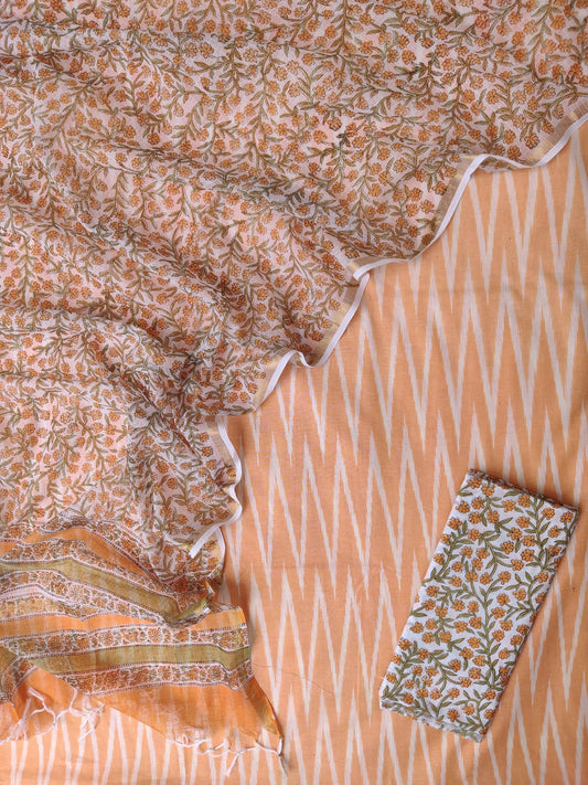 Handloom Weaved Ikat Suit with Kota Doria Dupatta