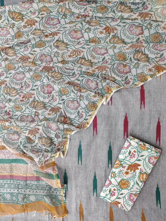 Handloom Weaved Ikat Suit with Kota Doria Dupatta