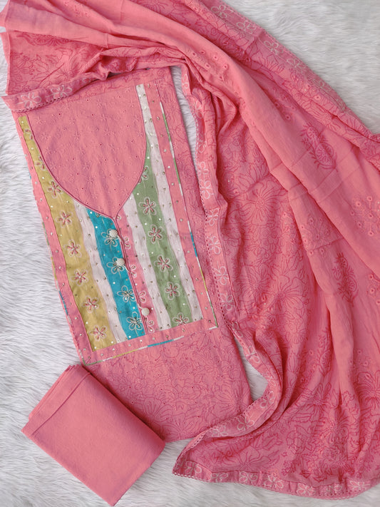 NEW LAUNCH            Exclusive Khadi Silk Unstitched Cotton Neck Work Suits with Embroidery Cotton Dupatta