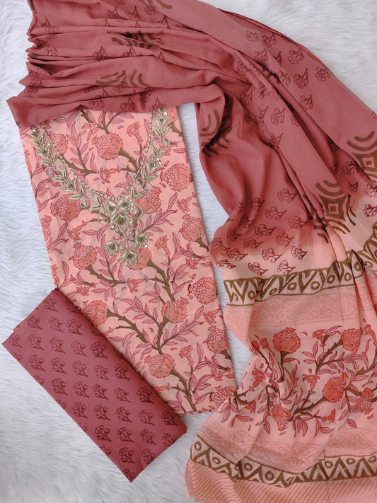 FLORAL PRINTED COTTON GOTA PATTI SUIT WITH COTTON DUPATTA
