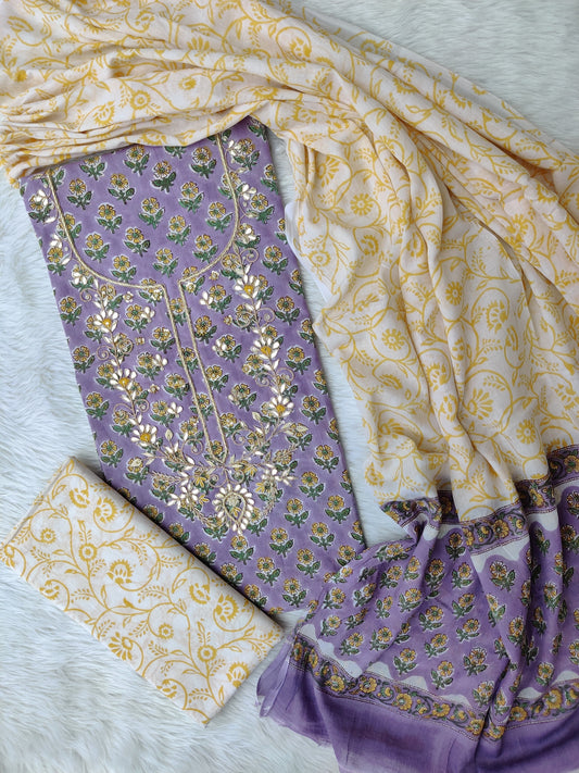 FLORAL PRINTED COTTON GOTA PATTI SUIT WITH COTTON DUPATTA