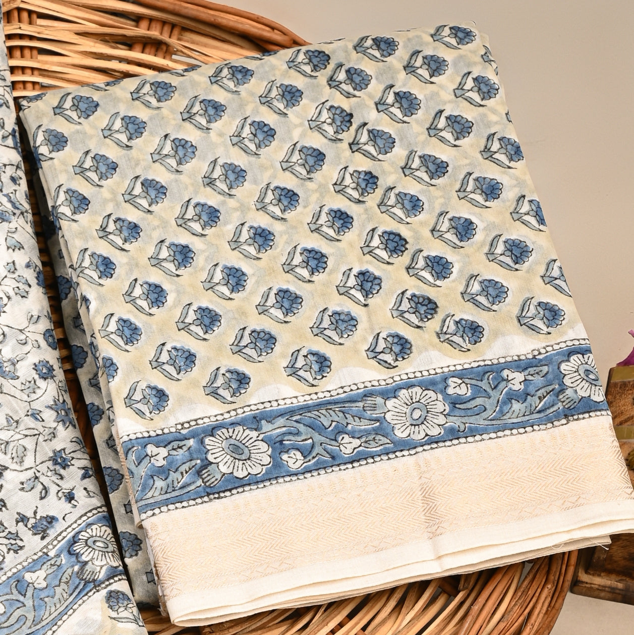 Hand Block Printed Maheshwari Silk Suit with Maheshwari Silk Dupatta