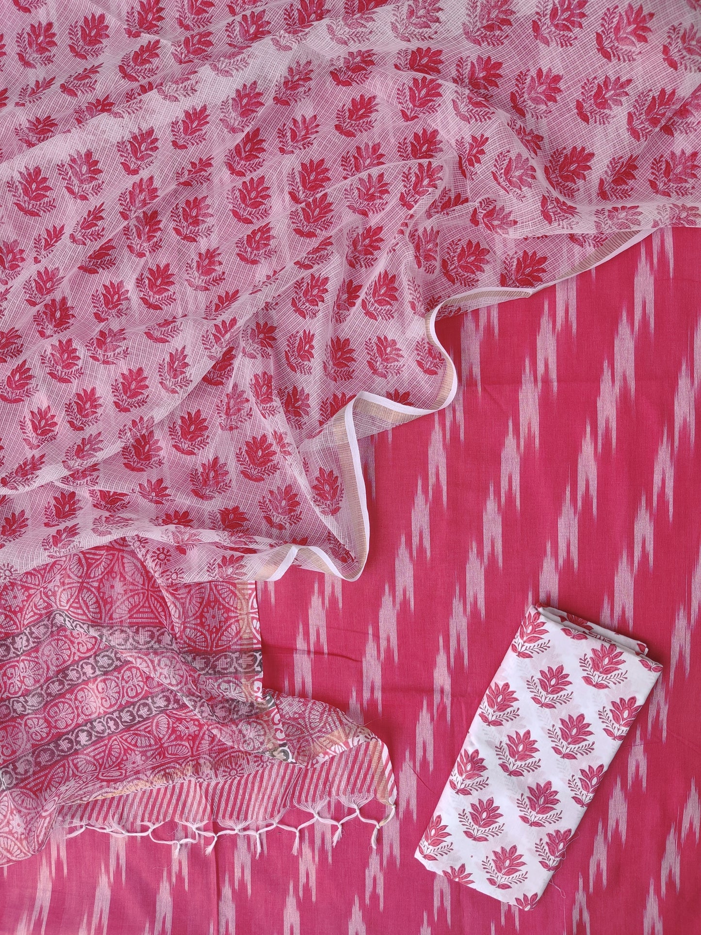 Handloom Weave Ikat Suit with Kota Doria Dupatta