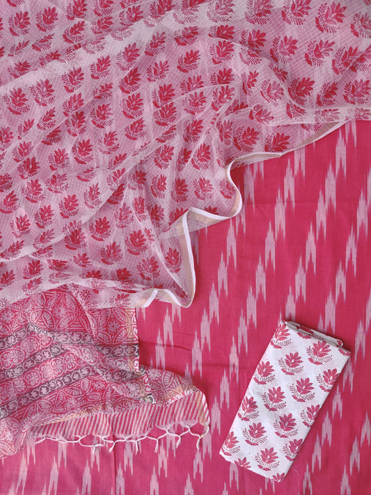 Handloom Weave Ikat Suit with Kota Doria Dupatta