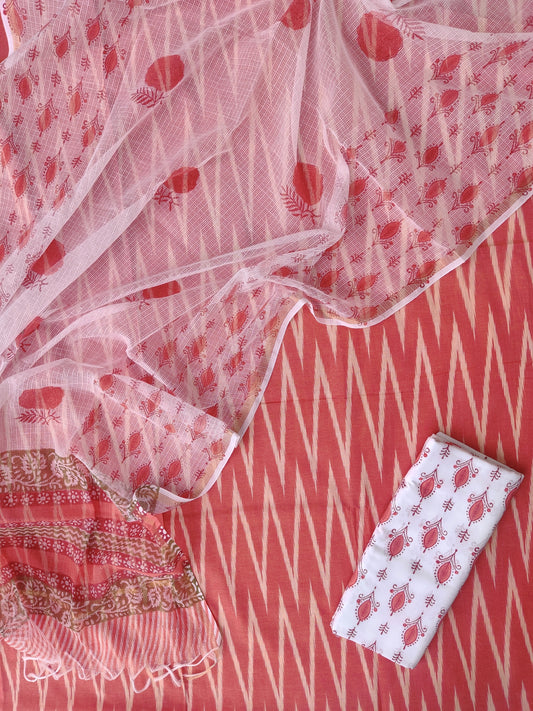 Handloom Weave Ikat Suit with Kota Doria Dupatta