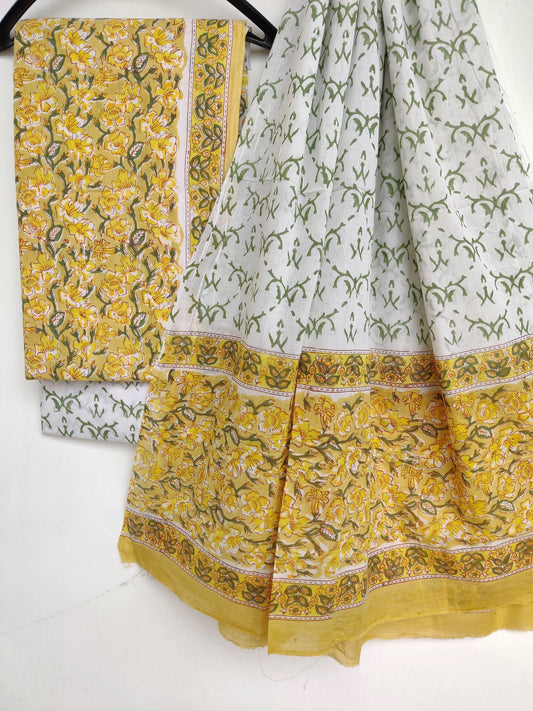 Block Printed Cotton Suit with Mulmul dupatta