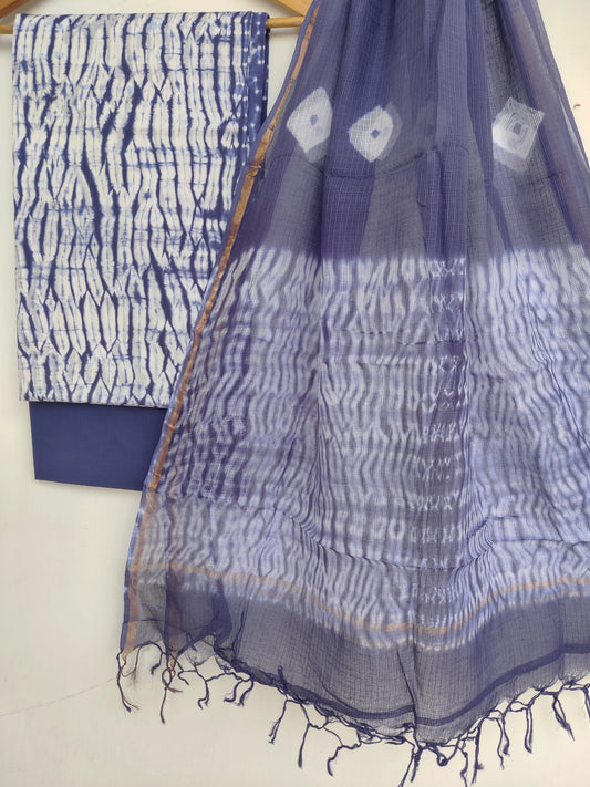 (SHIBORI) Cotton Suit with Cotton Kota Doria dupatta