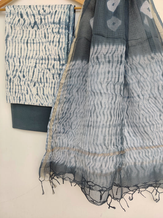 (SHIBORI) Cotton Suit with Cotton Kota Doria dupatta