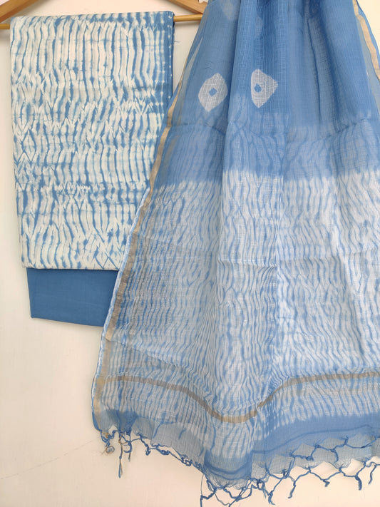 (SHIBORI) Cotton Suit with Cotton Kota Doria dupatta