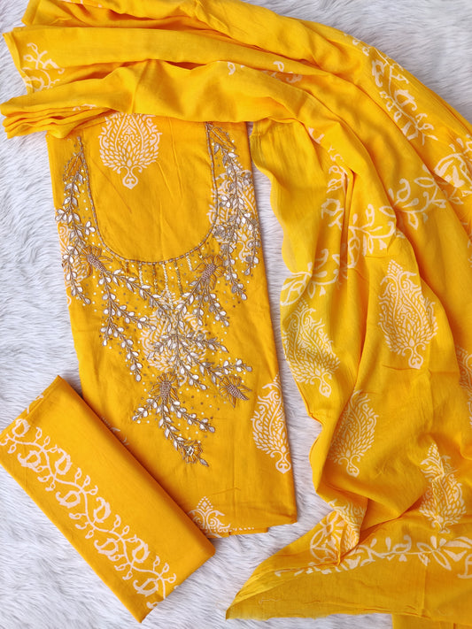 FLORAL PRINTED COTTON GOTA PATTI SUIT WITH COTTON DUPATTA