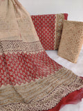 (KALAMKARI) HAND BLOCK PRINTED COTTON SUIT WITH PURE CHIFFON DUPATTA
