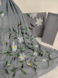HAND PAINTED COTTON SUIT WITH PURE CHIFFON DUPATTA
