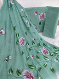 HAND PAINTED COTTON SUIT WITH PURE CHIFFON DUPATTA