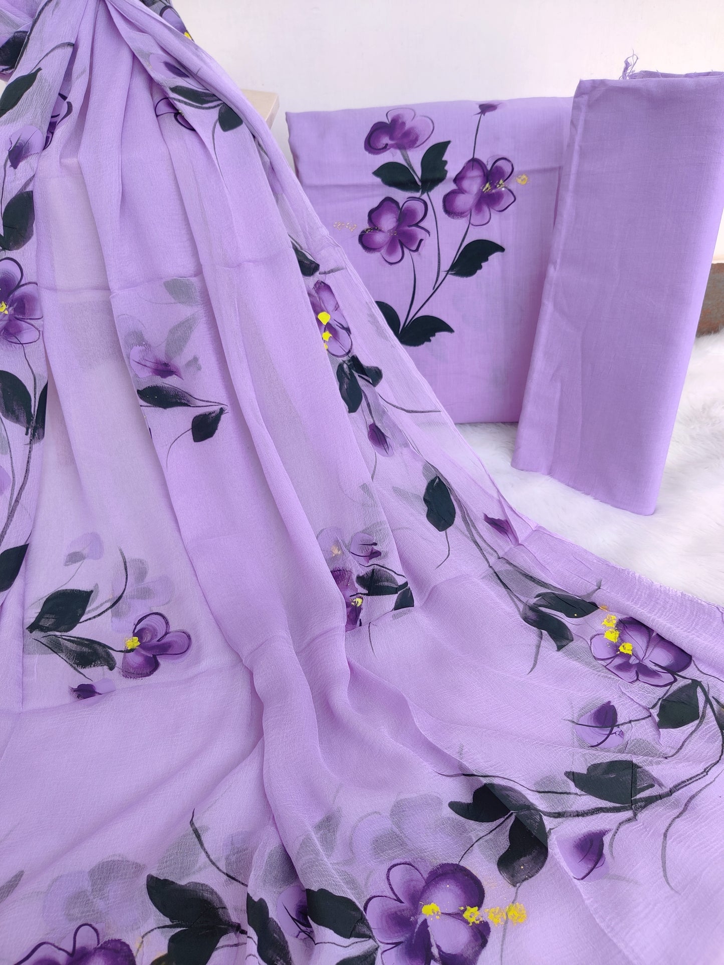 HAND PAINTED COTTON SUIT WITH PURE CHIFFON DUPATTA6