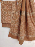 (DABU) Hand Printed Cotton Suit With Mulmul Cotton Dupatta