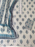 JAIPURI PRINTED CROCHET NECK WORK SUITS WITH MULMUL DUPATTA
