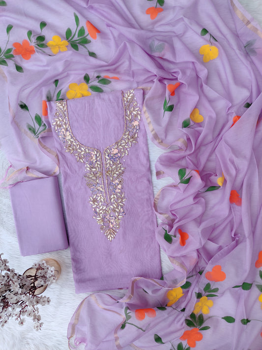 COTTON CHANDERI GOTA PATTI SUIT WITH BRUSH PAINTED COTTON CHANDERI DUPATTA