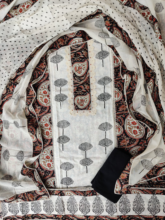 NEW LAUNCH            Exclusive Unstitched Cotton Neck Work Suits with Cotton Dupatta