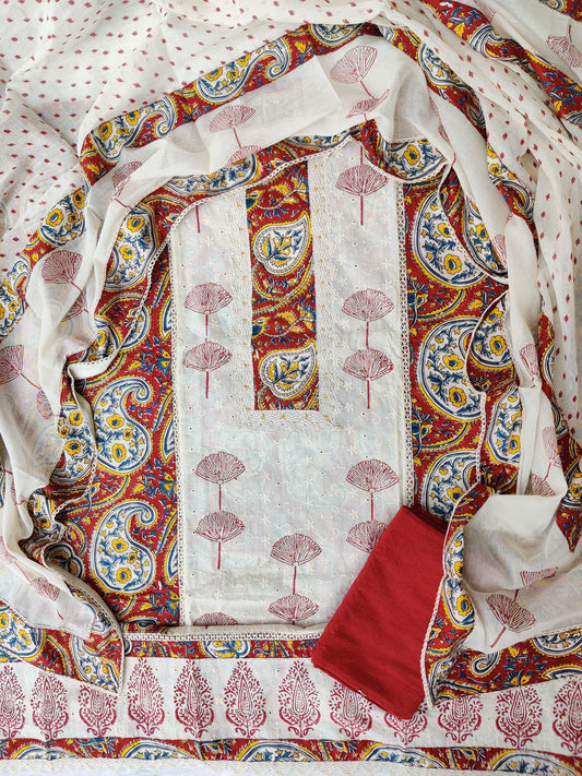 NEW LAUNCH            Exclusive Unstitched Cotton Neck Work Suits with Cotton Dupatta