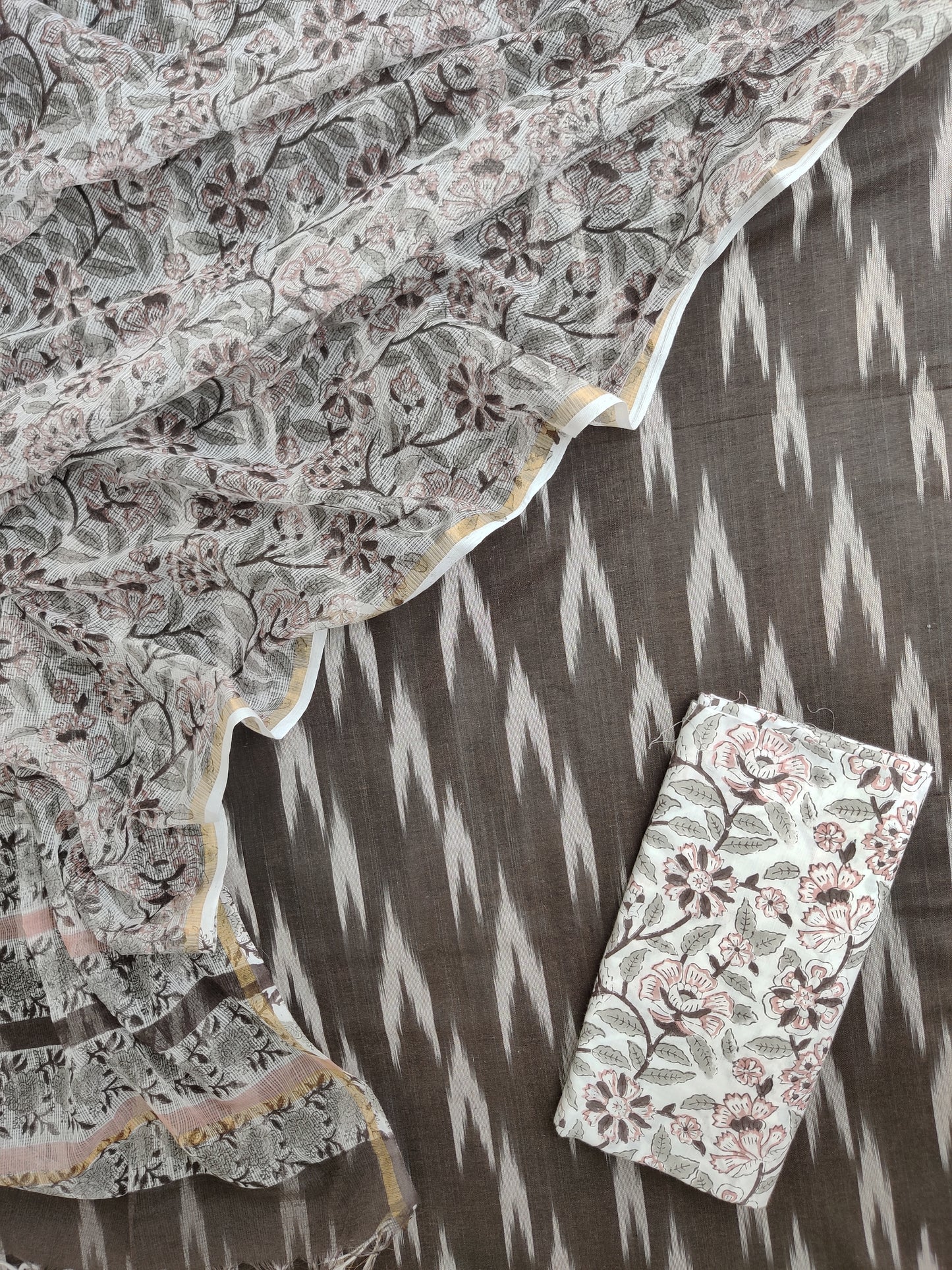 Handloom Weaved Ikat Suit with Kota Doria Dupatta