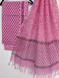 Hand Block Printed Cotton Suit with Cotton Kota Doria dupatta