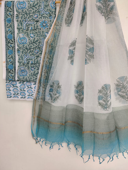 Hand Block Printed Cotton Suit with Cotton Kota Doria dupatta6.