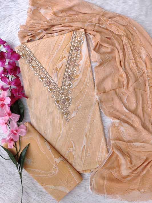 MARBLE COTTON GOTA PATTI SUIT WITH CHIFFON DUPATTA