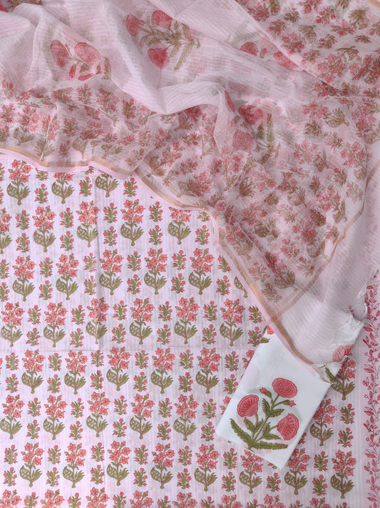 Hand Block Printed Cotton Suit with Cotton Kota Doria dupatta