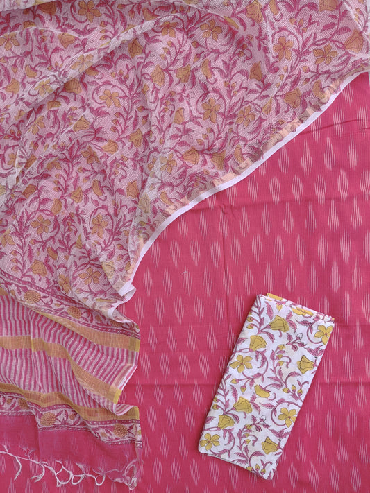 Handloom Weaved Ikat Suit with Kota Doria Dupatta