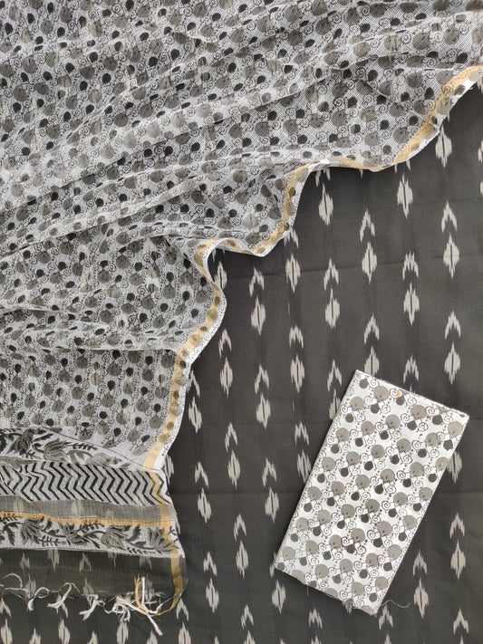Handloom Weaved Ikat Suit with Kota Doria Dupatta