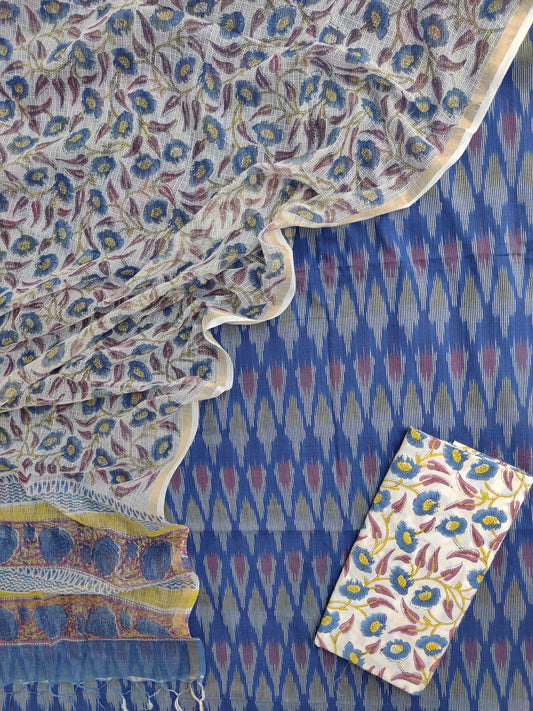 Handloom Weaved Ikat Suit with Kota Doria Dupatta