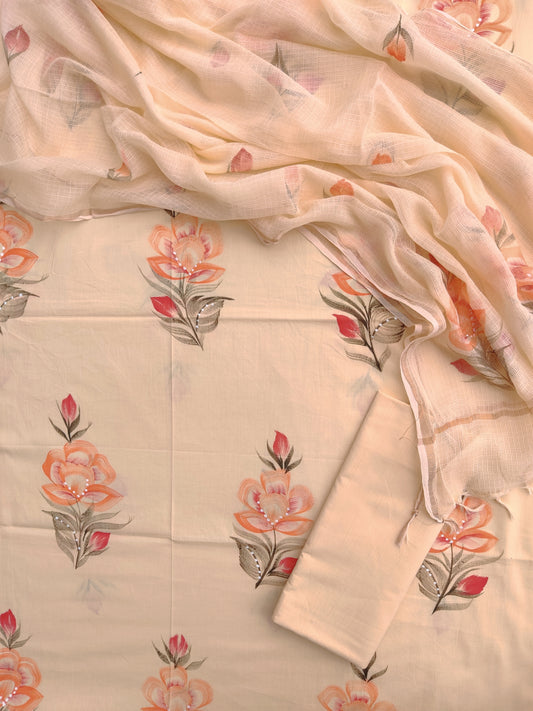 Hand Painted Cotton Suit with Cotton Kota Doria Dupatta