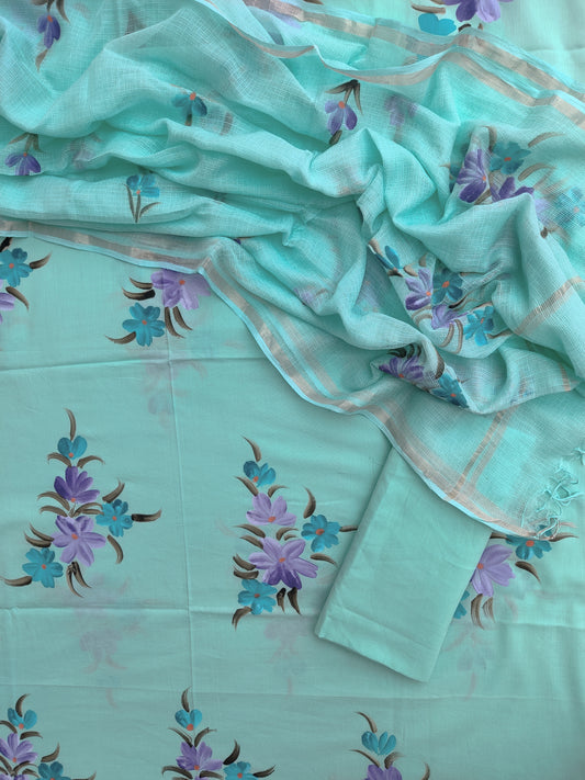 Hand Painted Cotton Suit with Cotton Kota Doria Dupatta
