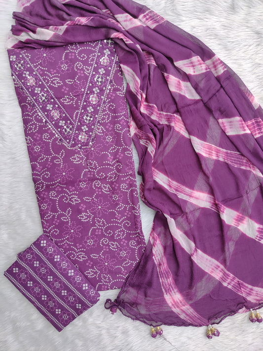 NEW LAUNCH                    Exclusive Unstitched Cotton Neck Work Suits with Chiffon Dupatta